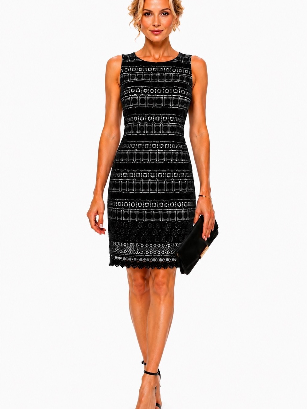 Black Cream Lace  Crochet Cocktail Dress Size 2